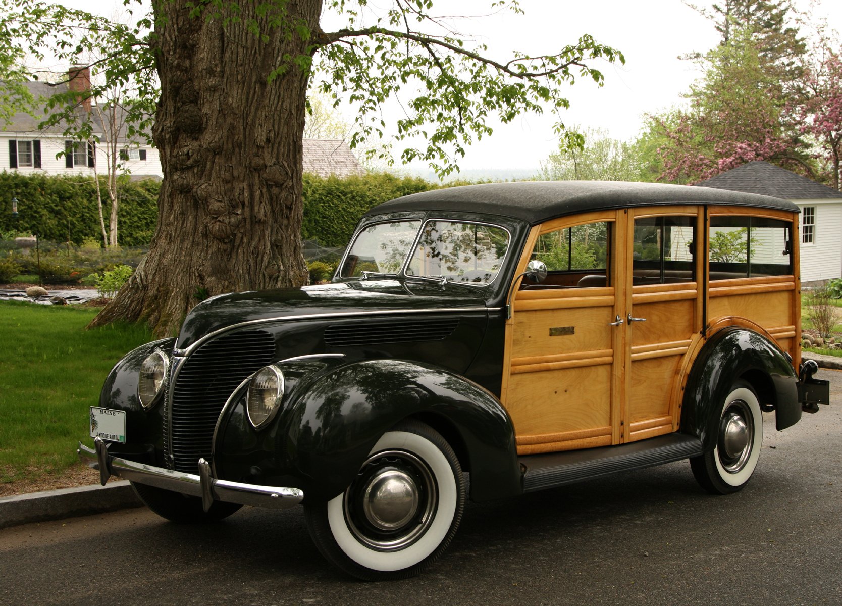 antique car with wood paneling